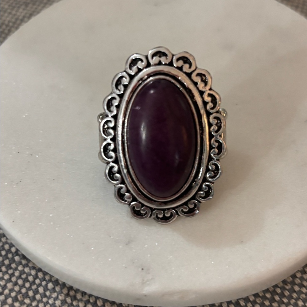 Silver and Eggplant Boho Women's Ring